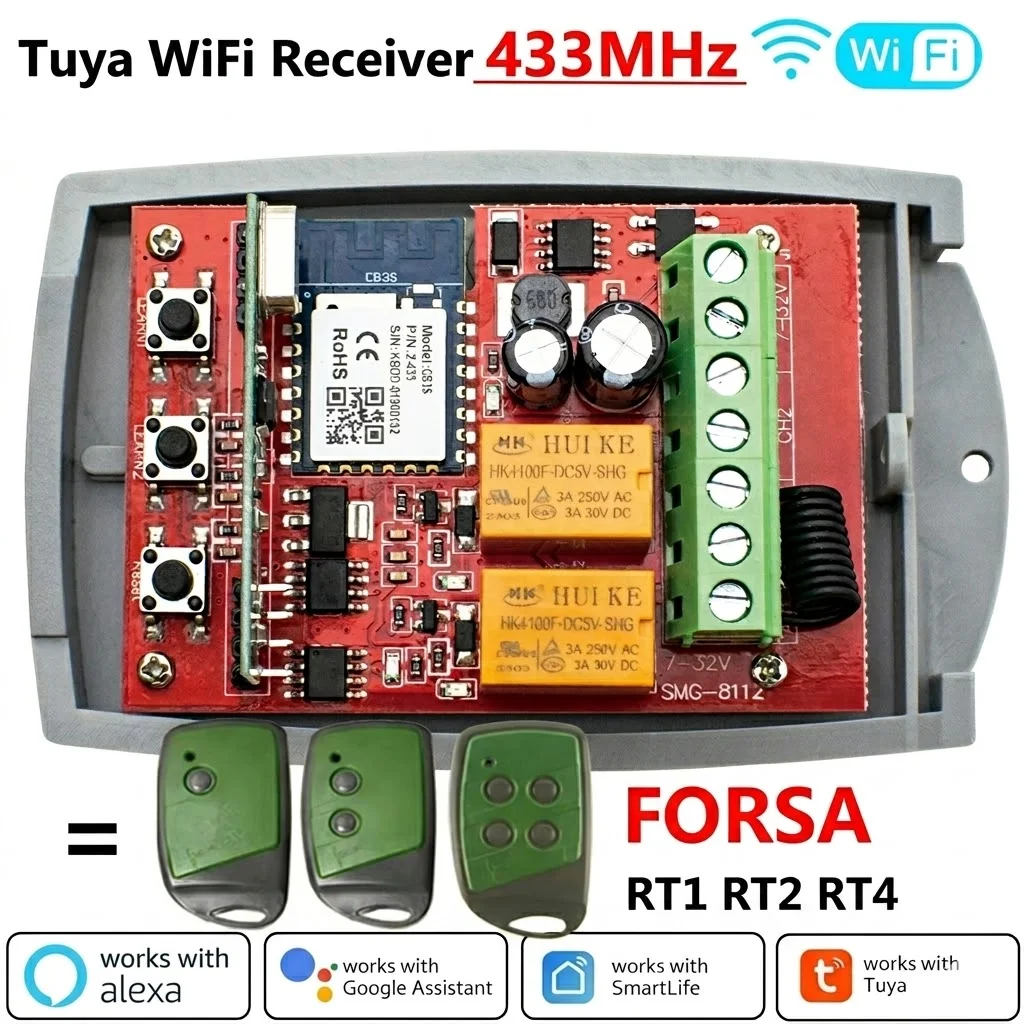 Tuya 433MHz Universal  WIFI Receiver  Fixed Rolling Code Smart Receiver Compatible FORSA RT1 RT2 RT4 Garage Door Remote Control