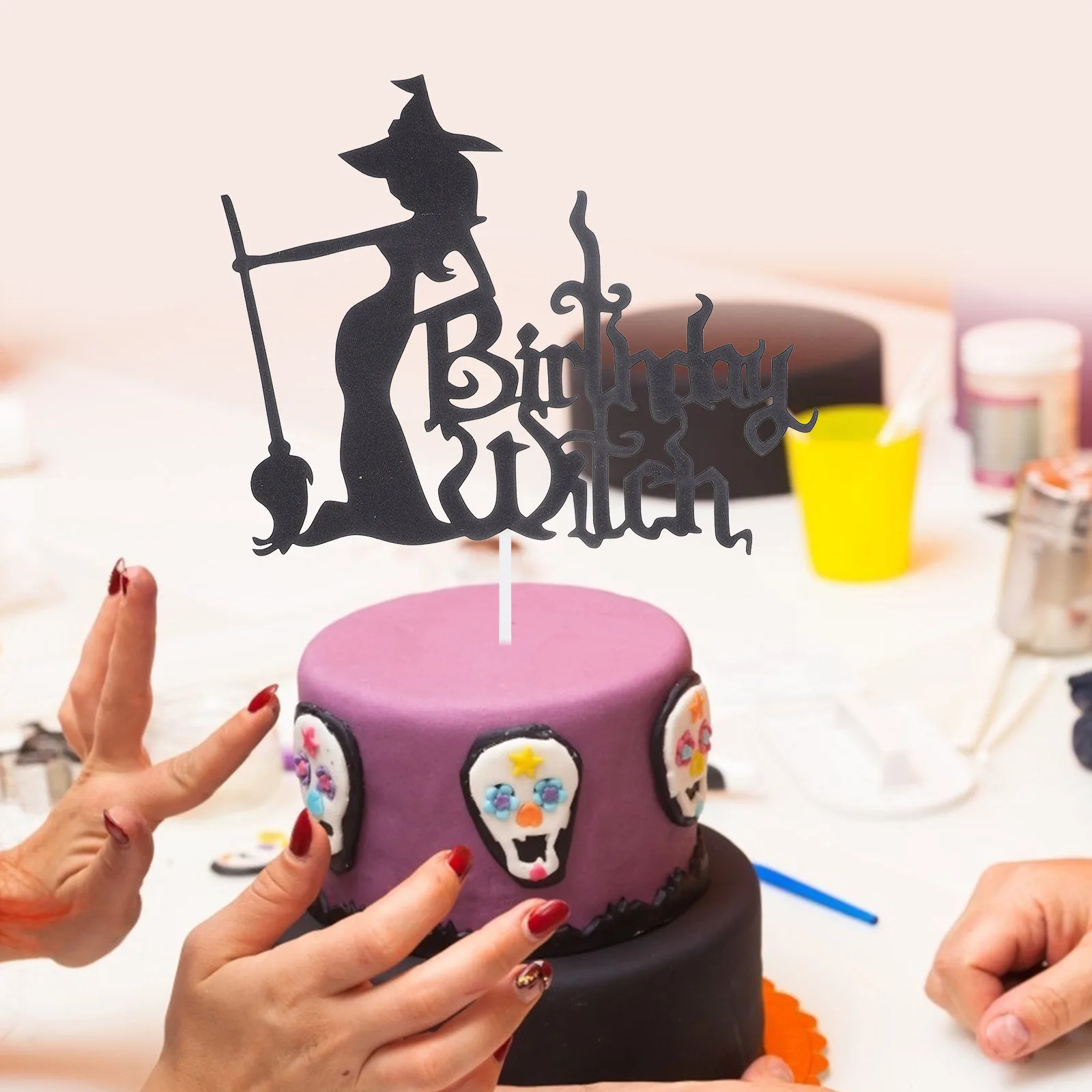 

20PCS Cake Toppers Halloween Witch Picks for Dessert Decoration Lightweight Safe Food Contact Unique Design Cake Decor