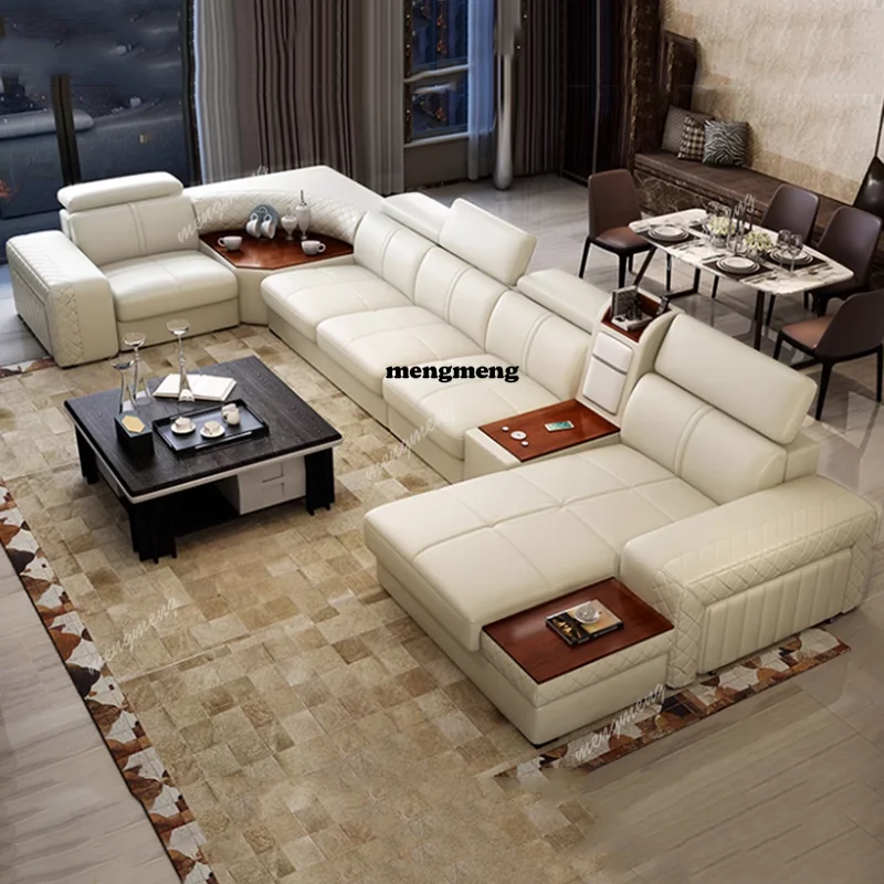 Genuine Leather Modern Sofas Minimalist Luxury Apartment Straight Sofas Living Room Cinema Divani Da Soggiorno Home Accessories