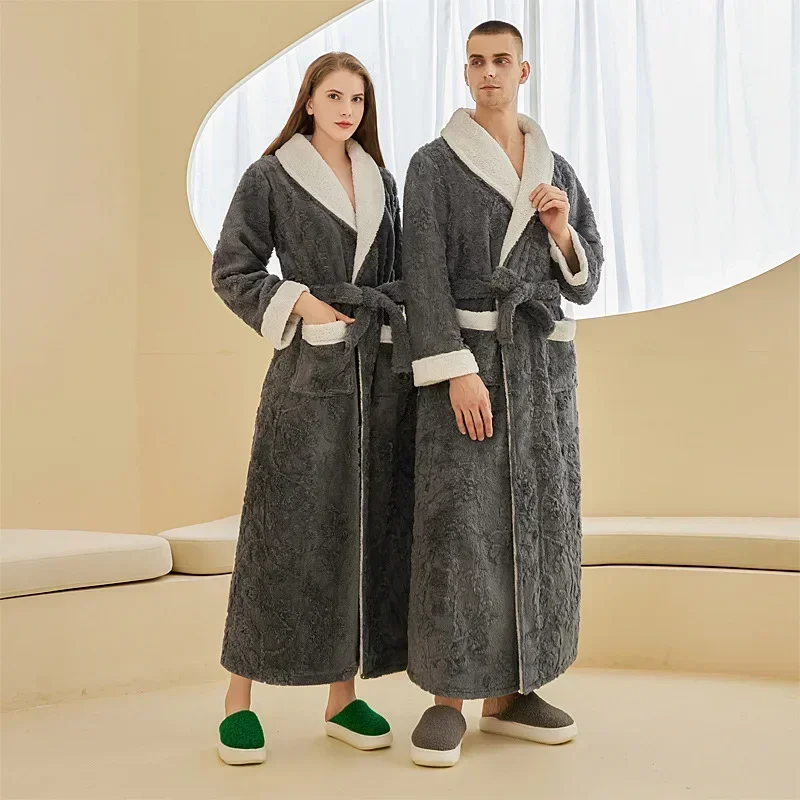 2025 Spring/Summer Women's Light Luxury Double Layered Thick Flannel Sleeping Robe Men's Large Jacquard Couple Bathrobe