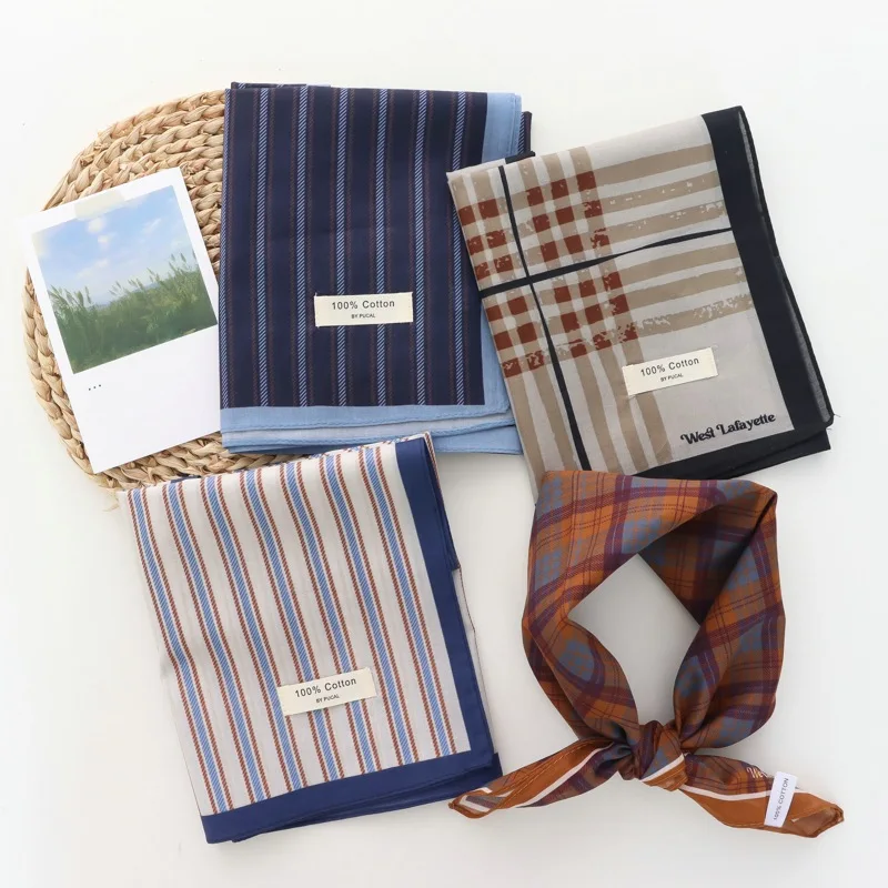 100% Cotton Striped Fresh All-Match Small Square Towel 2025 New Fashion Closed Toe Scarf for Square Scarf Women Headband