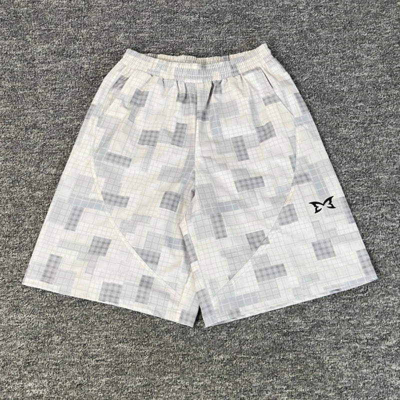 

High Street MERTRA Casual Shorts Fashionable Pockets Logo Print Spliced Mesh Fabric Sports Shorts Mertra Beach Shorts