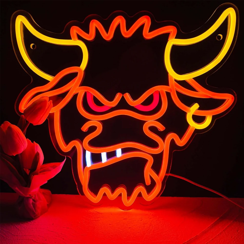 Devil Neon Sign for Wall Decor Cow Neon Light USB Powered Bull Led Neon Sign Dimmable for Bedroom, Club, Bar, Men Cave,Game Room