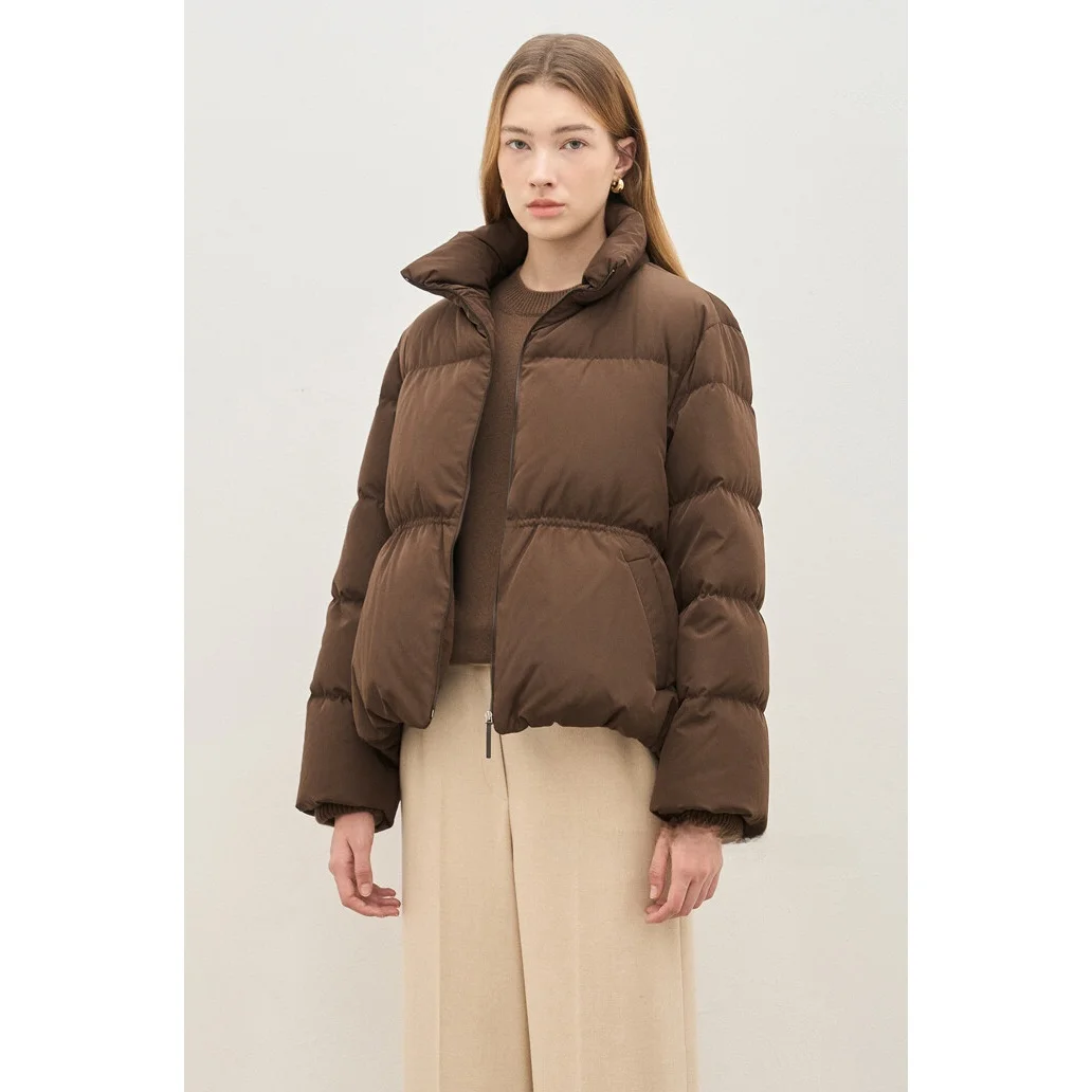 Ultra-Thi duvet d'oie bouffant Jaet col montant Dstring trajet Sle pain manteau Version coréenne hiver longue fermeture éclair Sve