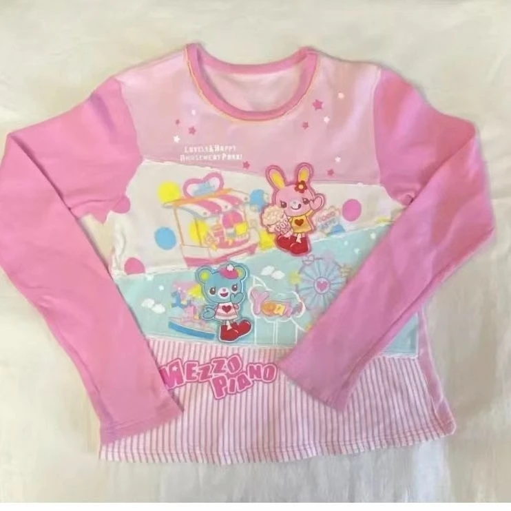 Summer Japanese Kawaii Cartoon Printing Tops Women Harajuku Wave Point Patchwork T-shirt Y2k Aesthetic Fairy Grunge Cute Tee