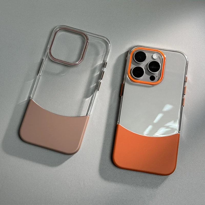 Transparent Crystal Hit Color 2 in 1 Phone Case for iPhone 16 17 17Pro Max 15 16Pro 14 Pro 13 12 Clear Ultrathin Hard PC Cover