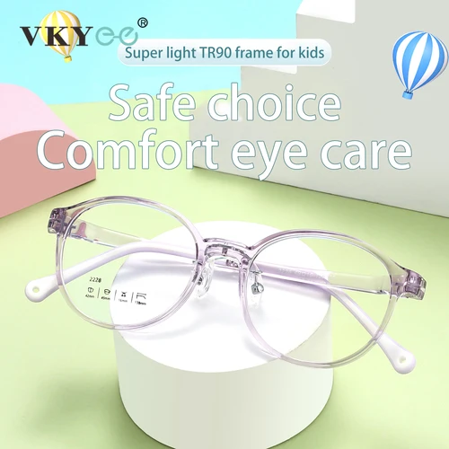 VICKY-gafas ultraligeras TR para niños, montura redonda de silicona suave, gafas para miopía, prescripción personalizable con luz azul