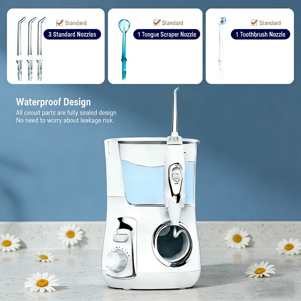 

Профессиональный ирригатор для полости рта 800 мл, 10 режимов, электрический, настольный, для глубокой чистки, 5 сменных насадок