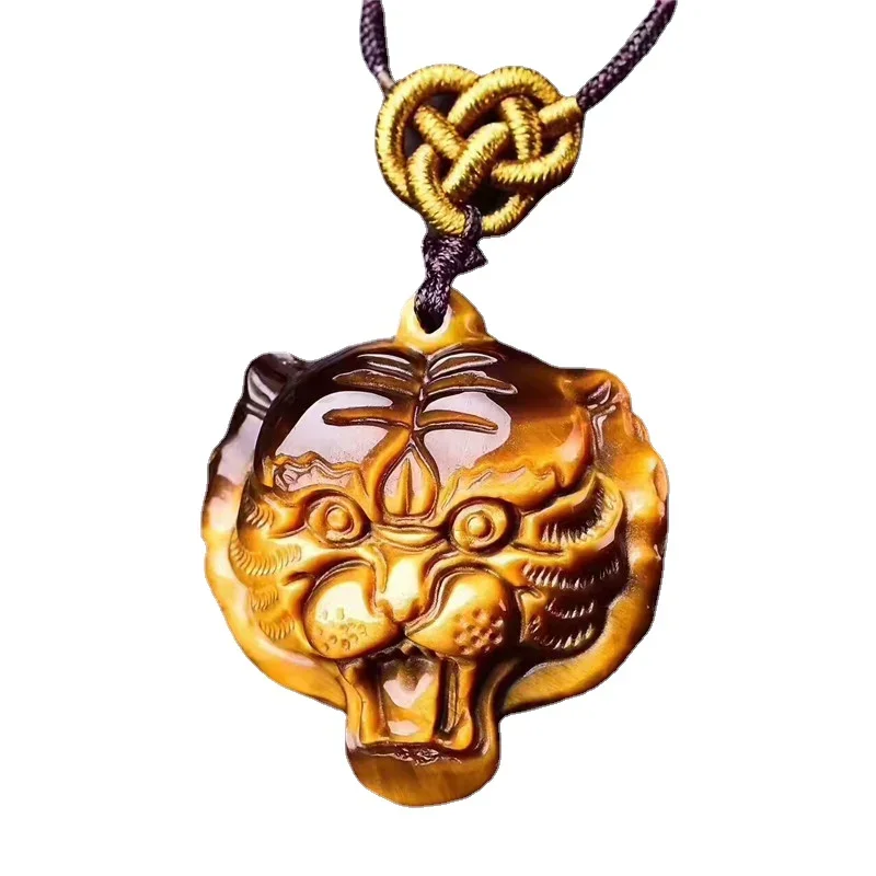 

Natural Yellow Tiger Eye Stone Jade Tiger Head Pendant Necklace Fashion Charm Jewelry Amulet Luck Gifts Women Men Sweater Chain