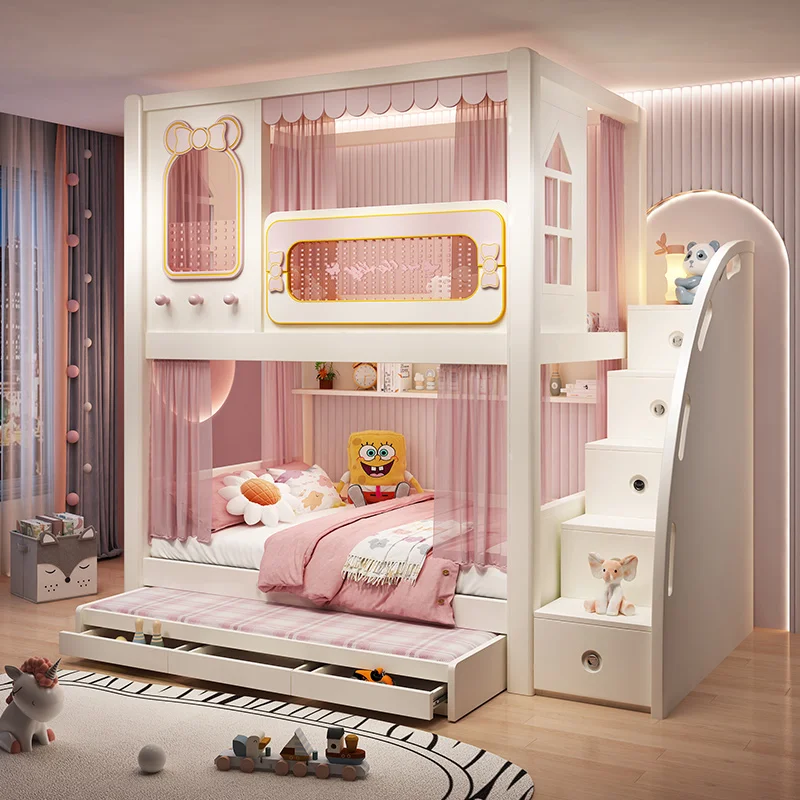 Bunk bunk High and low tree house bed mother bed double height guardrail equal width Girl Princess Castle