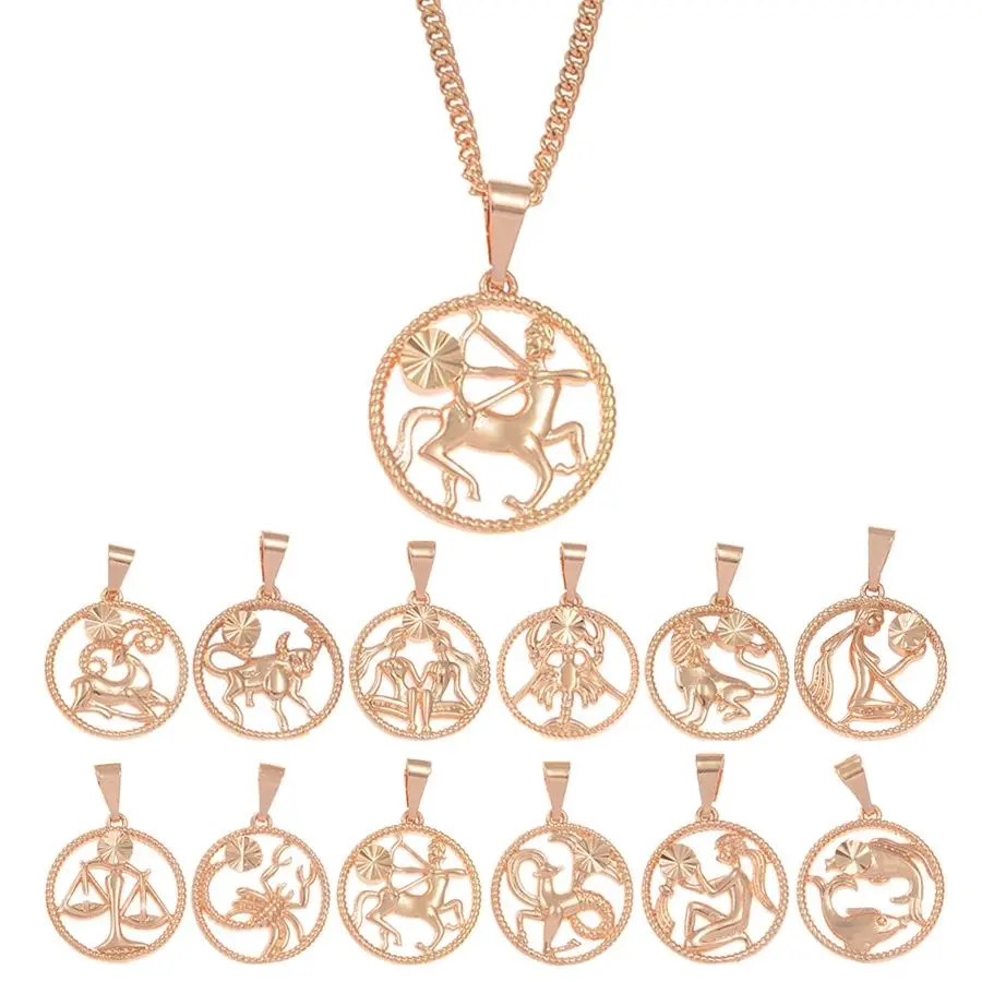 Круглые ожерелья с подвеской в виде двенадцати созвездий из розового золота для женщин и девочек, 12-звездная цепочка с надписью, ювелирные изделия в виде гороскопа # 171006