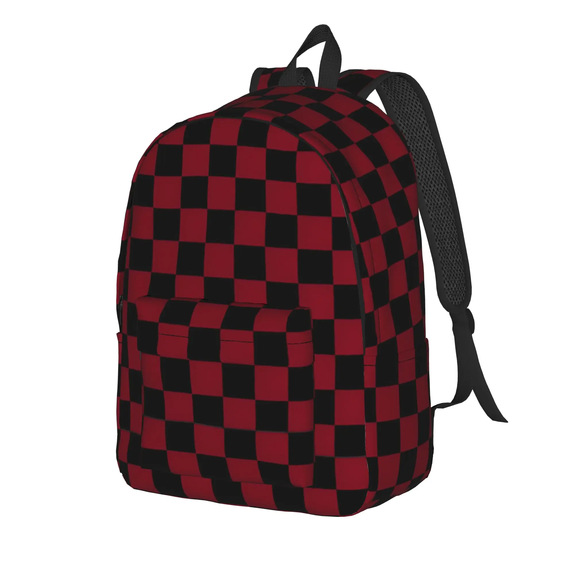 

Burgundy And Black Checkerboard Cool Backpack Lightweight High School Business Daypack for Men Women College Canvas Bags