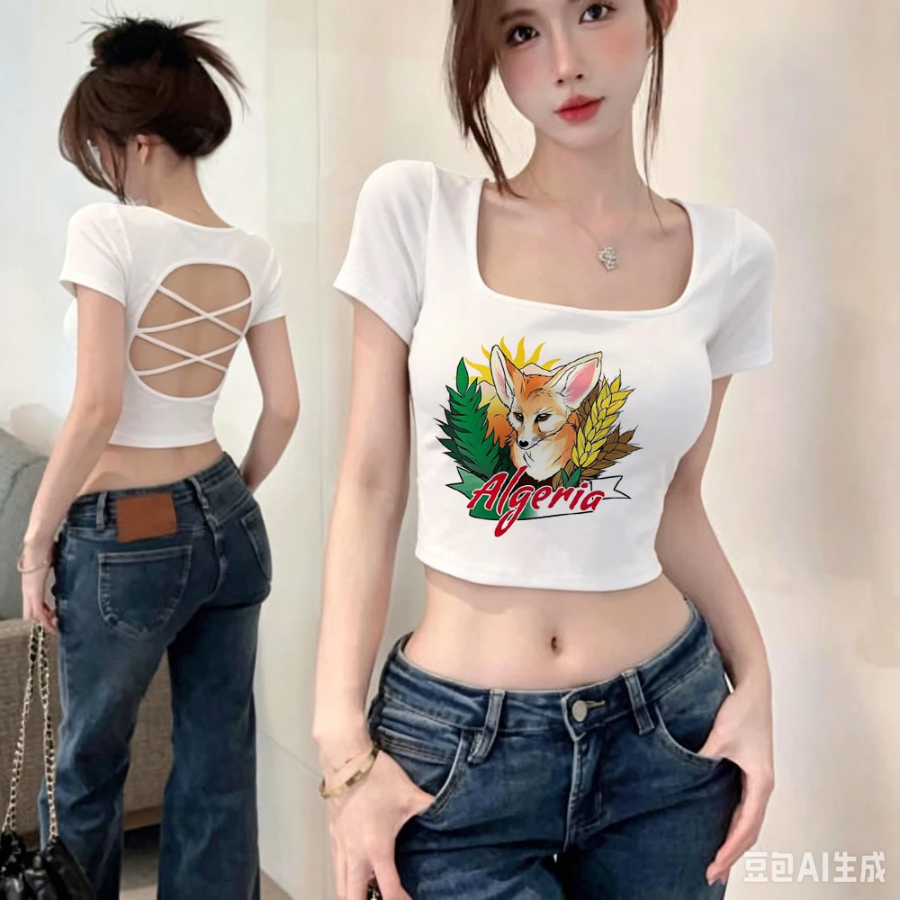 Algeria crop top girl funny manga anime baddie harajuku t shirt harajuku clearance sales meme summer vintage