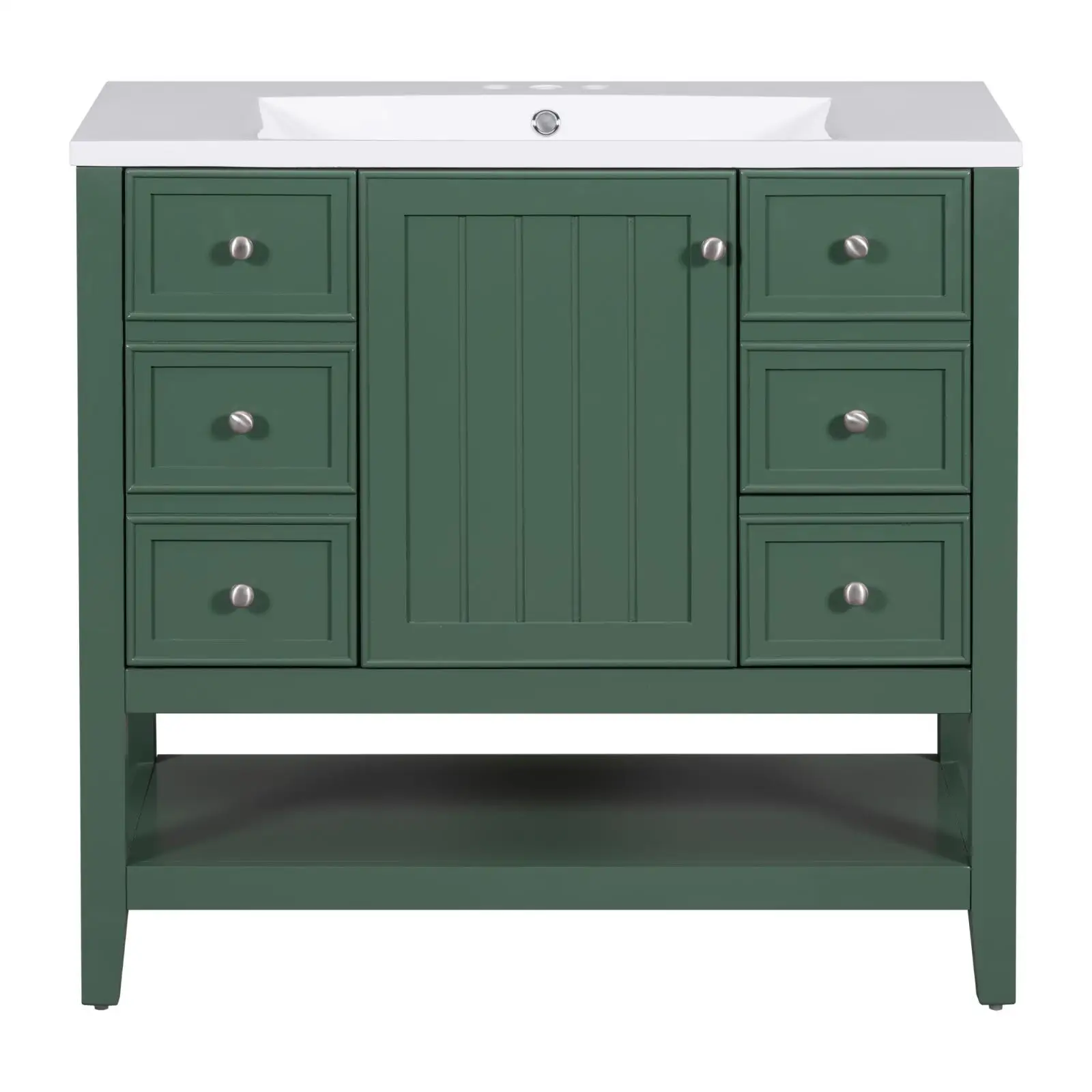 Green Bathroom Vanity Cabinet with Ceramic Sink Modern Three Drawer Storage Furniture for Bathroom