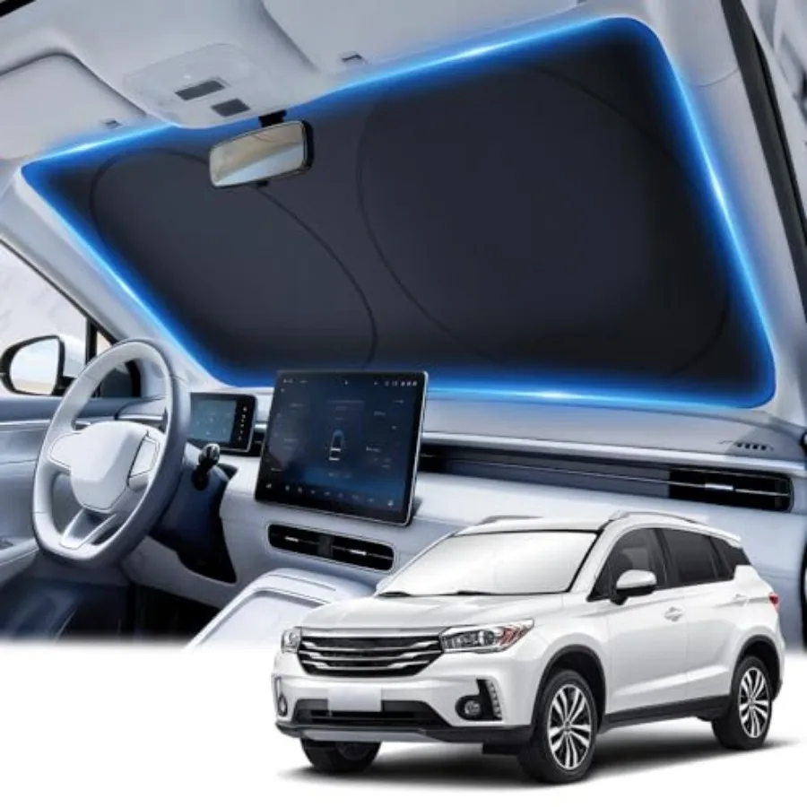 

Car Sun Shade Windshield - Foldable Sun Car Window Shield 300T Coated Silver Cloth Reflective Polyester Material Blocks 99% UV
