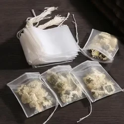 100 Pcs Disposable Tea Bags Filter Bags for Tea Infuser with String Heal Seal Food Grade Non-woven Fabric Spice Filters Teabags