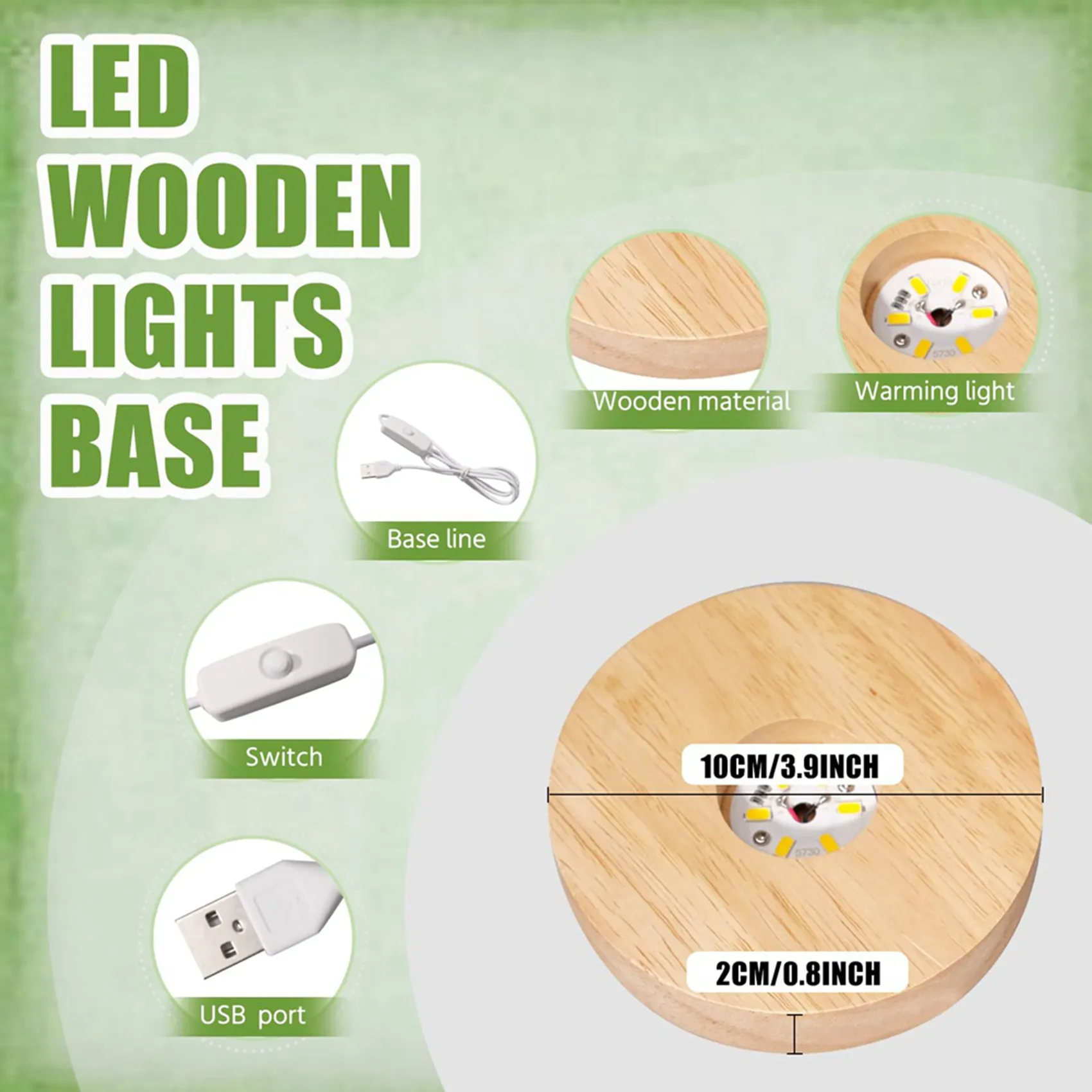 20 Pcs Wooden LED Display Bases Round Wood Display Lighted Bases For Glass Art LED Lighted Display Stand Bases