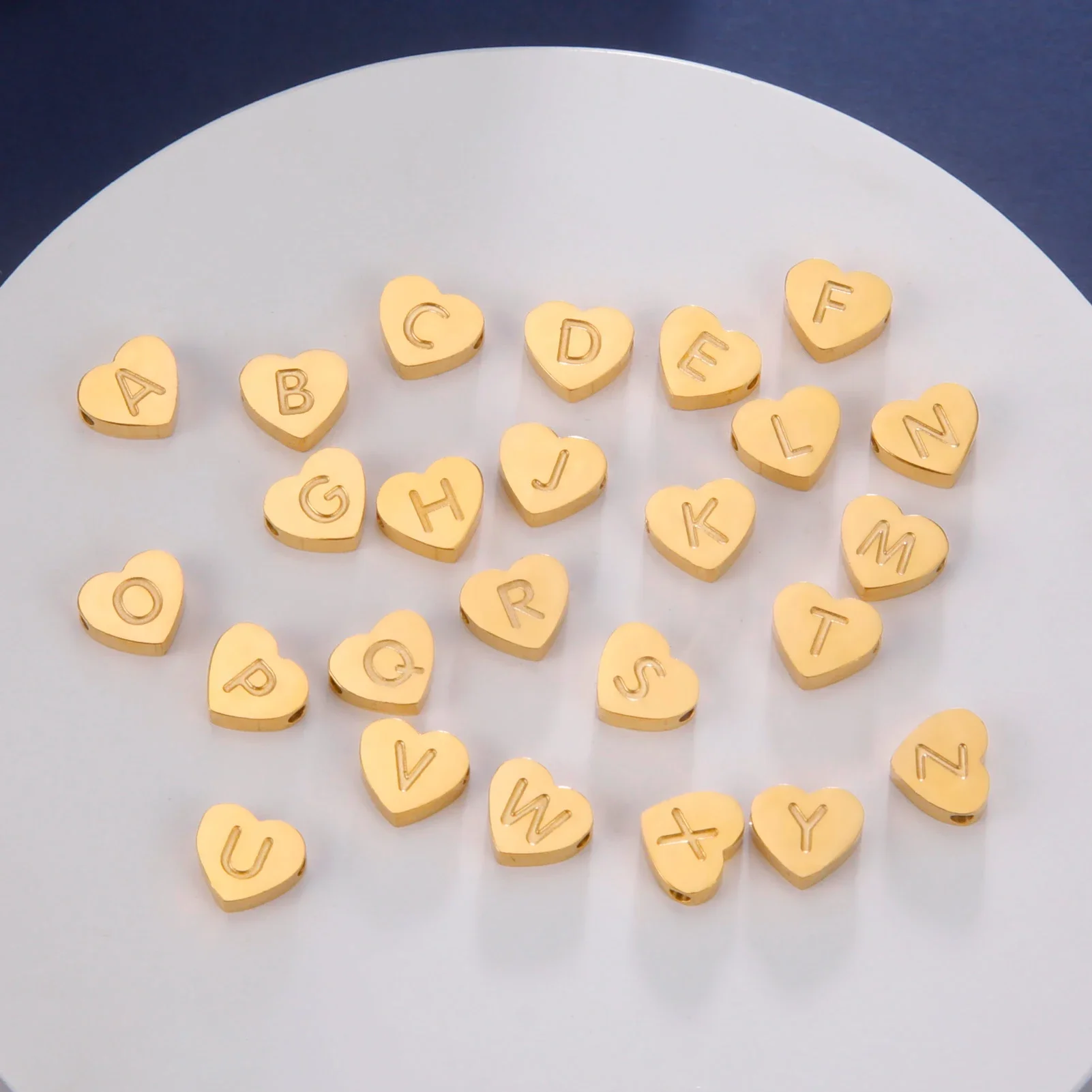 Teamer Initial Letter Heart Charm Stainless Steel Gold Color A-Z Alphabet Pendant for Necklace Bracelet Jewelry Making Wholesale