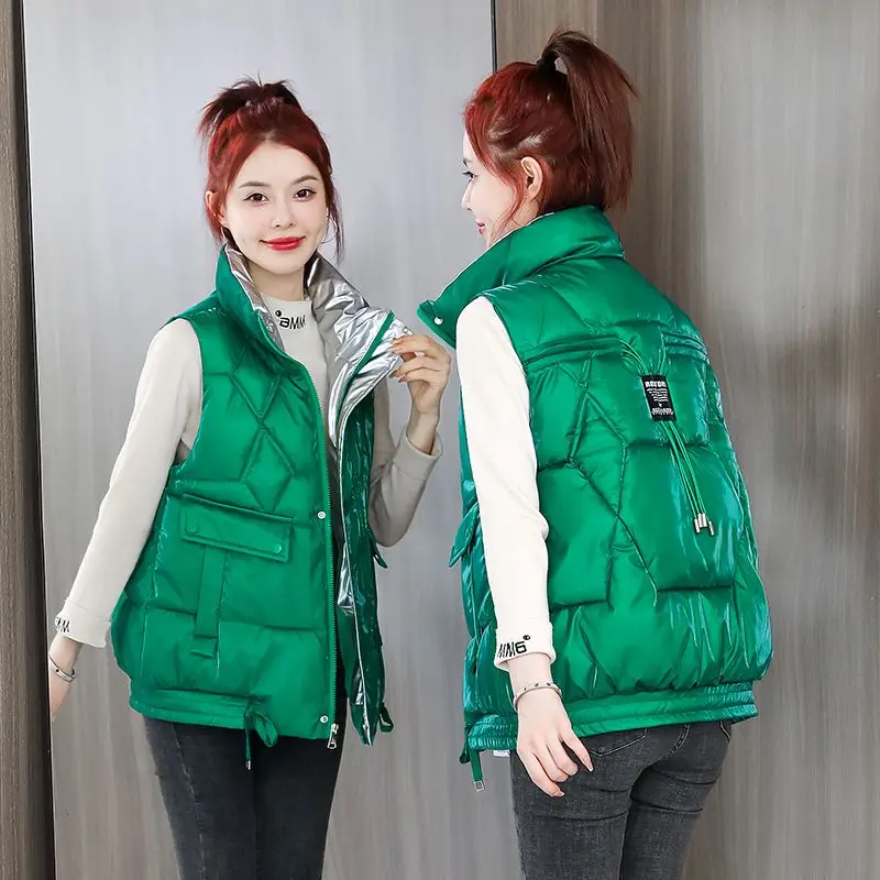 

Autumn Winter Women Jacket Sleeveless Puffer Vest Coat Hooded Down Cotton Waistcoat Warm Pockets Korean Quilted Jacket Vests