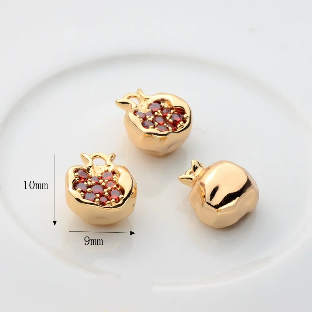 2pcs Alloy Metal Red Pomegranate Inlaid Zircon Charms Pendant For DIY Handmade Earrings Necklace Bracelet Jewelry Accessories