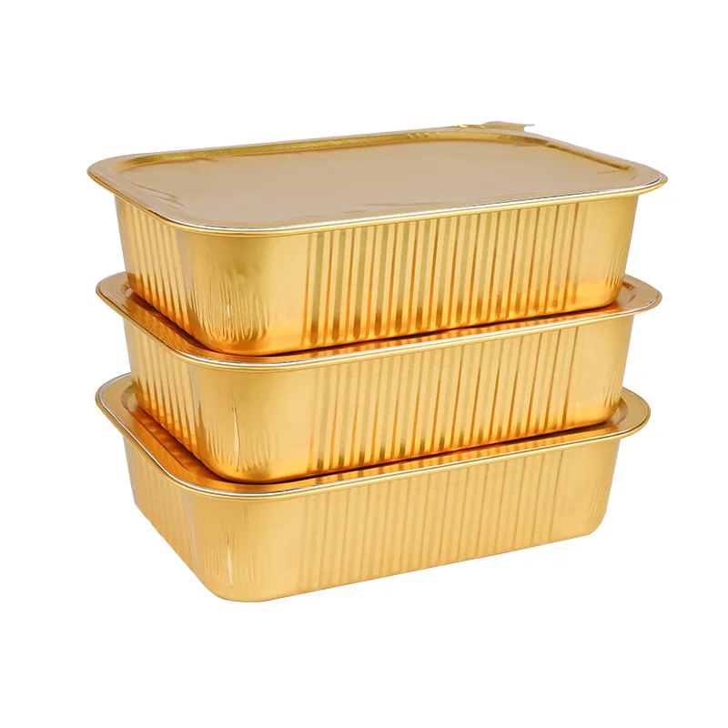 مصنع الجملة القابل للتصرف 750 مللي حاوية طعام مستطيلة من الألومنيوم الذهبي للشواء في الهواء الطلق #6