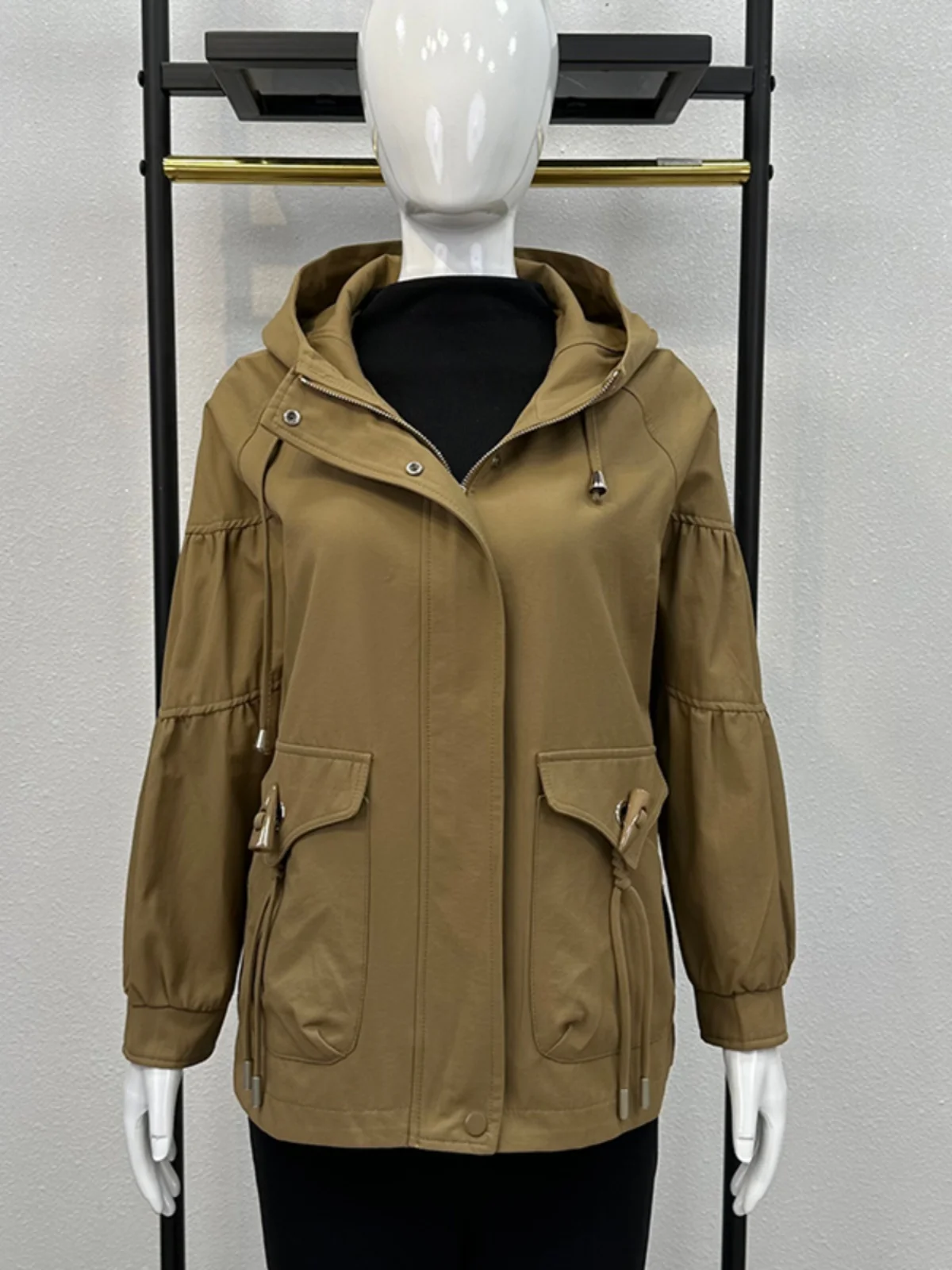 

Faionable Mommy Hooded Jaet ort Casual Top for Middle-Aged Women Spring Autumn Sli Windbreaker Loose Fit Zipper Clo...