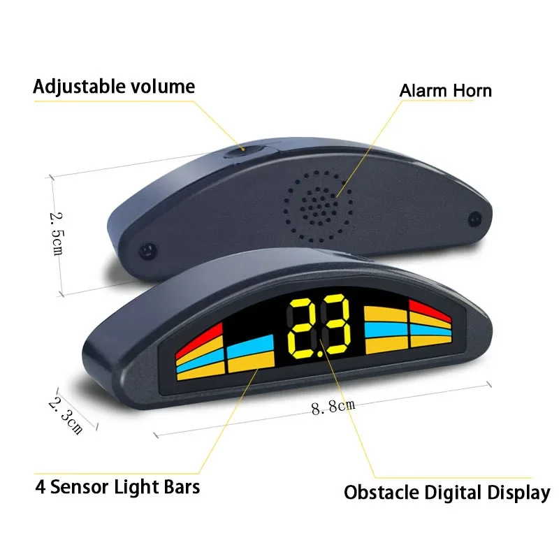 Car 4 Parking Sensor Kit Flat 16.5mmParktronic Reversing Backup Radar Recoil Auto Detector Assistance Voice Buzzer Automobile