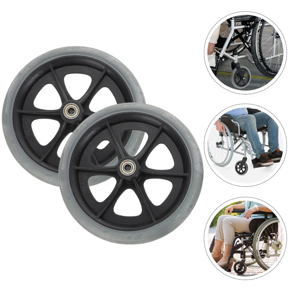 

2 Pcs 8 Inch Gray Front Swivel Wheels for Wheelchair Replacement Parts Caster Walker Non Skid Treads Sturdy Construction Easy