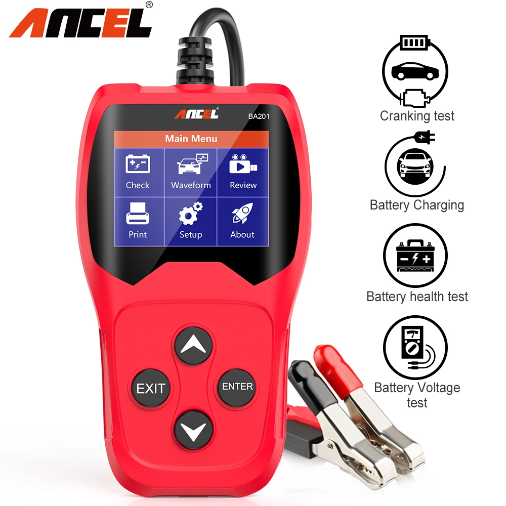 ANCEL BA201 Car Battery Tester 12V - Digital Automotive Batteries & Alternator Diagnostic Tool, 100-2000 CCA Load Capacity