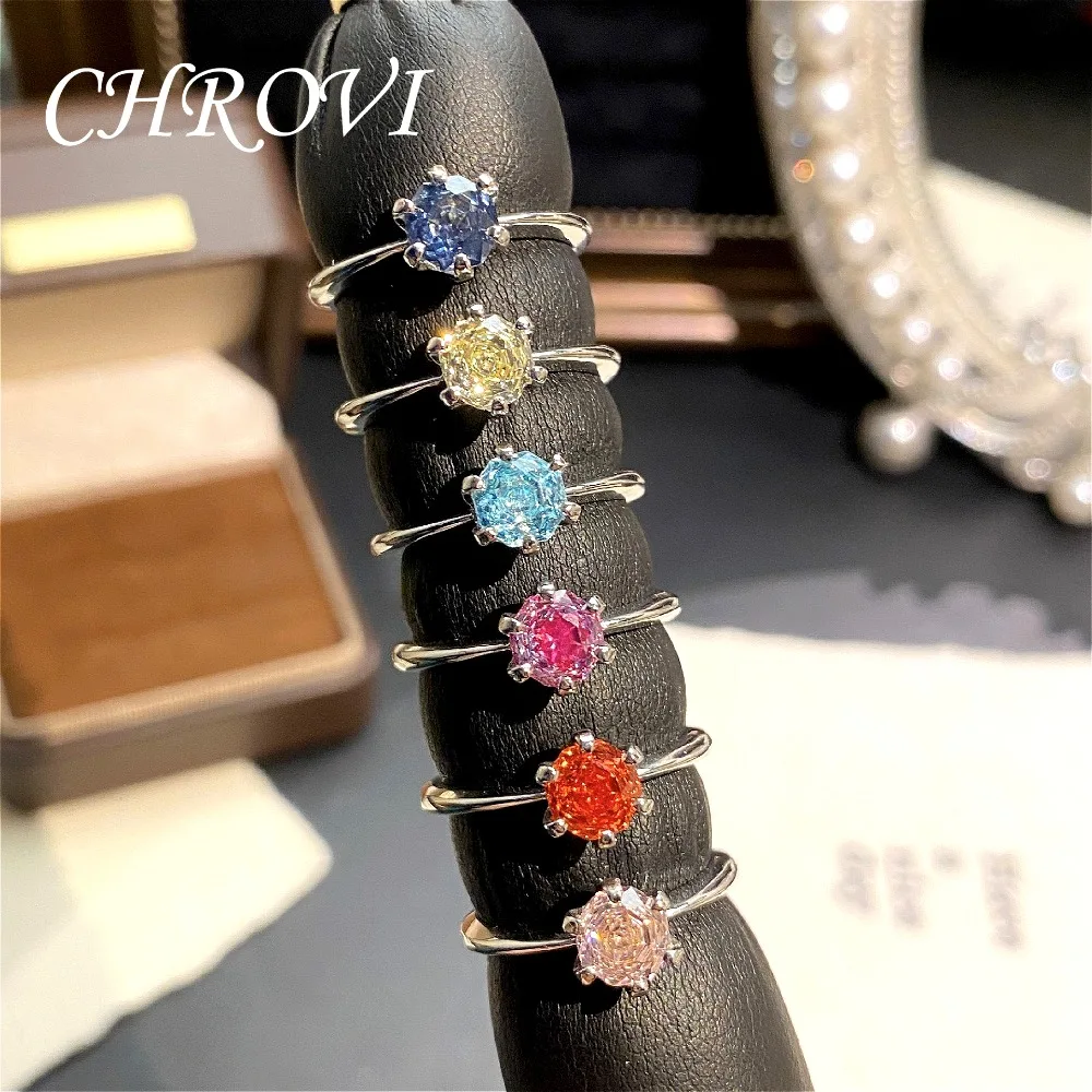 Light luxury 925 sterling silver octagonal millennium rose classic crown six-prong ring for women, niche fashion engagement ring