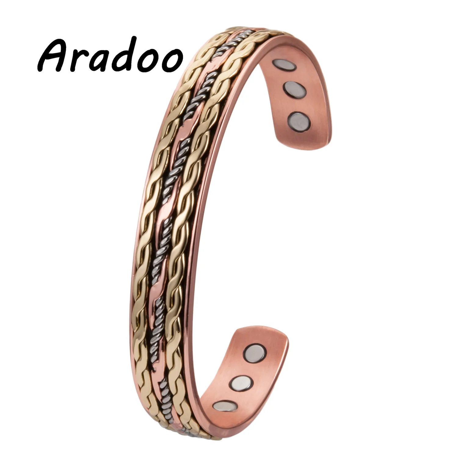 

ARADOO Retro Classic Light Green Red Copper Twist Bracelet Magnetic Anti-fatigue Magnetic Therapy Energy Health Bracelet