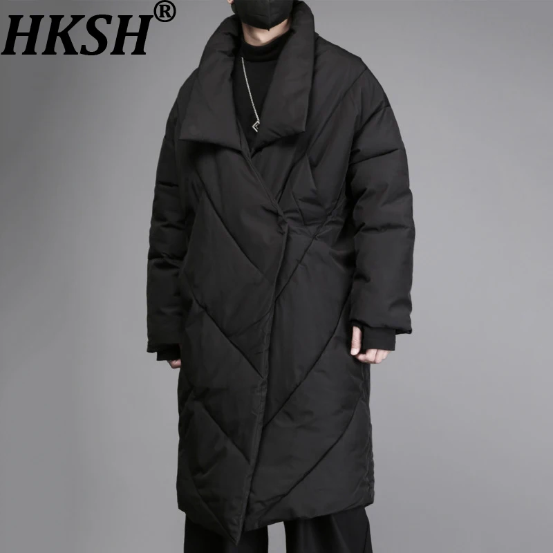 

HKSH Winter New Men's Dark Style Niche Design Ins Loose Knee-length Warm Jacket Trend Fashion Punk Thickened Padded Coat HK15217