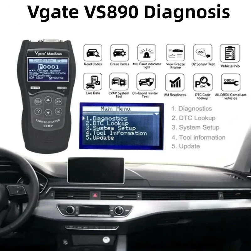 2023 Vgate VS890 OBD2 Diagnostic Scanner Vgate SCAN Tool VS 890 CAN-BUS Multi-Languages Car Code Reader Update of 890s