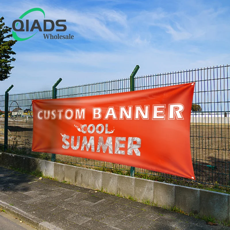 QiAdsOutdoor hanging polyester net banner sports activity advertising banner print fence fabric net banner high quality