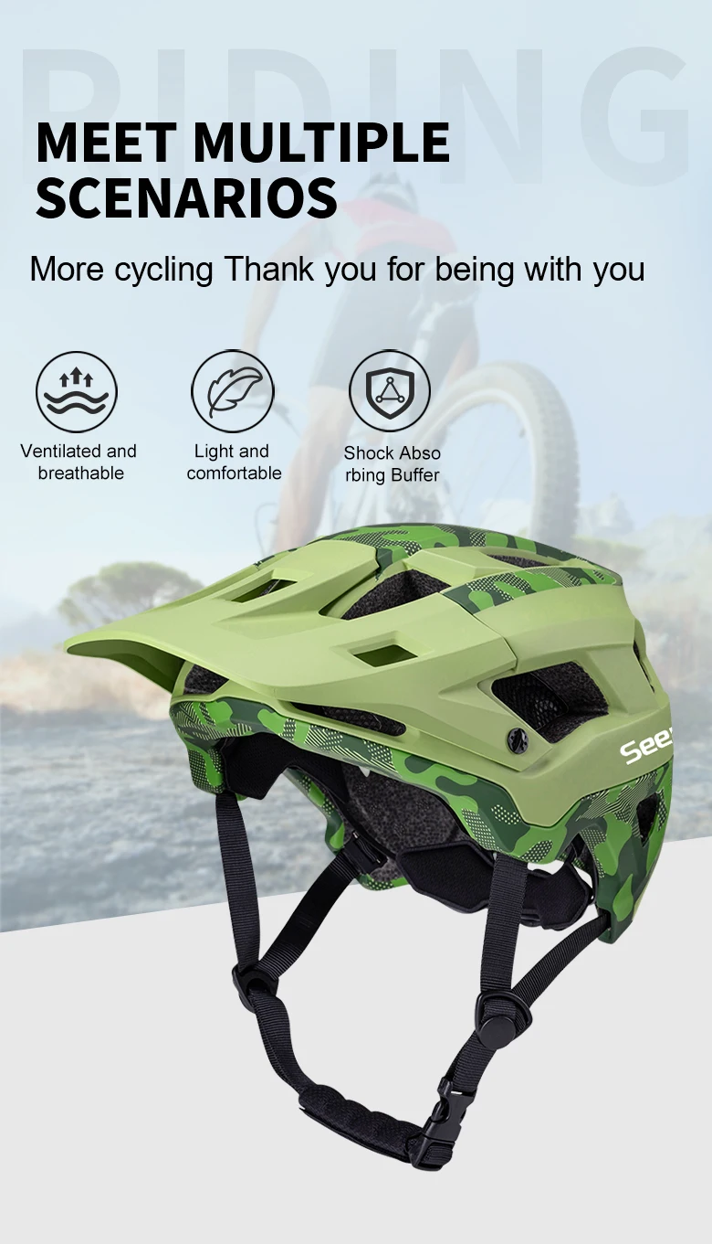 Seeker Camouflage Mountainbike-Helm, leichter, atmungsaktiver Rennrad-Fahrradhelm, Fahrrad-Schutzausrüstung für den Außenbereich – Detail 7