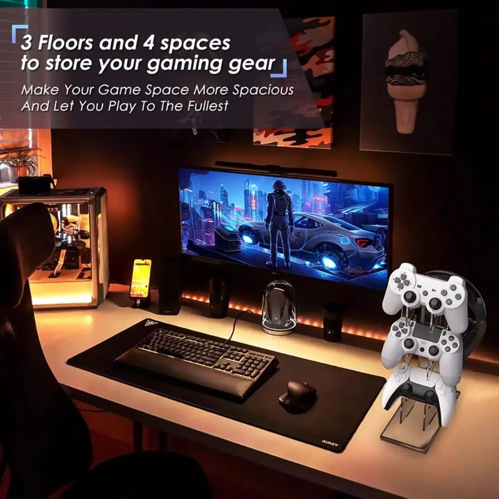 

Acrylic 3-Layer Controller Holder Black White Game Handle Display Stand Stability Transparent Controller Display Shelves Desktop