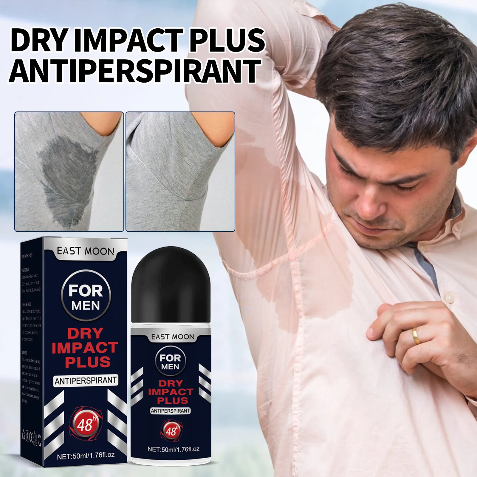 Antiperspirant for Men Roll-on Bottle Reduce Sweating Odor Remover Underarm Body Deodorant Stick Fast Dry Lasting Portable 50ml