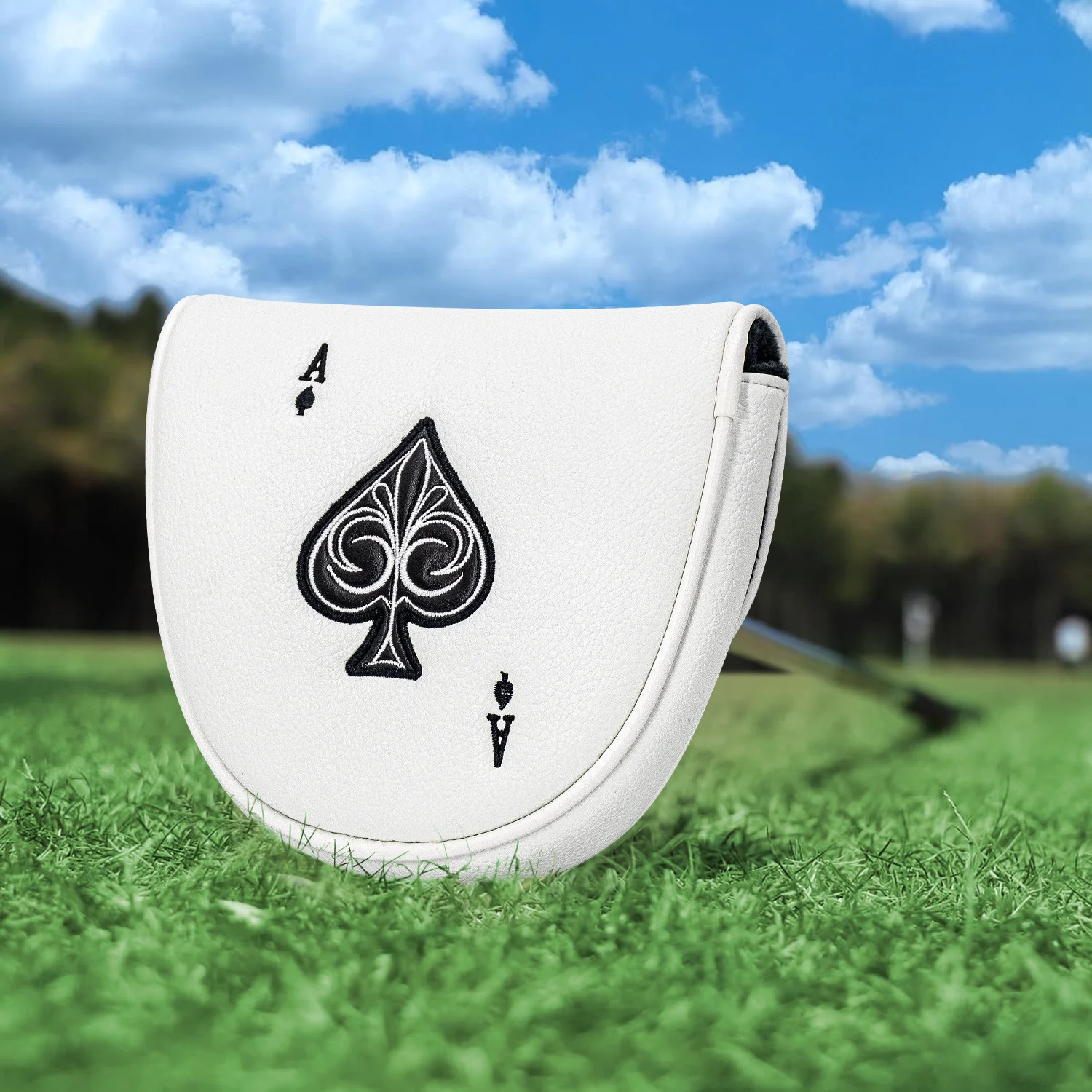 1pc Spade Ace Mallet Putter Cover Magnetic Closure Semi-Circle Putter Headcover Golf Club Protective Sleeve Golf Accessories