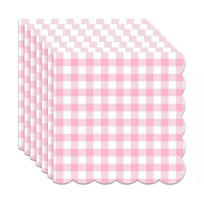 Spitzenrosa Kariertes Einweggeschirr, Pappteller, Becher, Servietten, Tischdecken, Geburtstag Babyparty, Hochzeitsfeier-Zubehör – Detail 5
