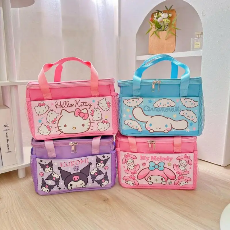 Cartoon Hello Kitty Sanrio Lunch Box Bag Kuromi My Melody Cinnamoroll Kawaii Portable Student Large Capacity Insulated Bento Bag