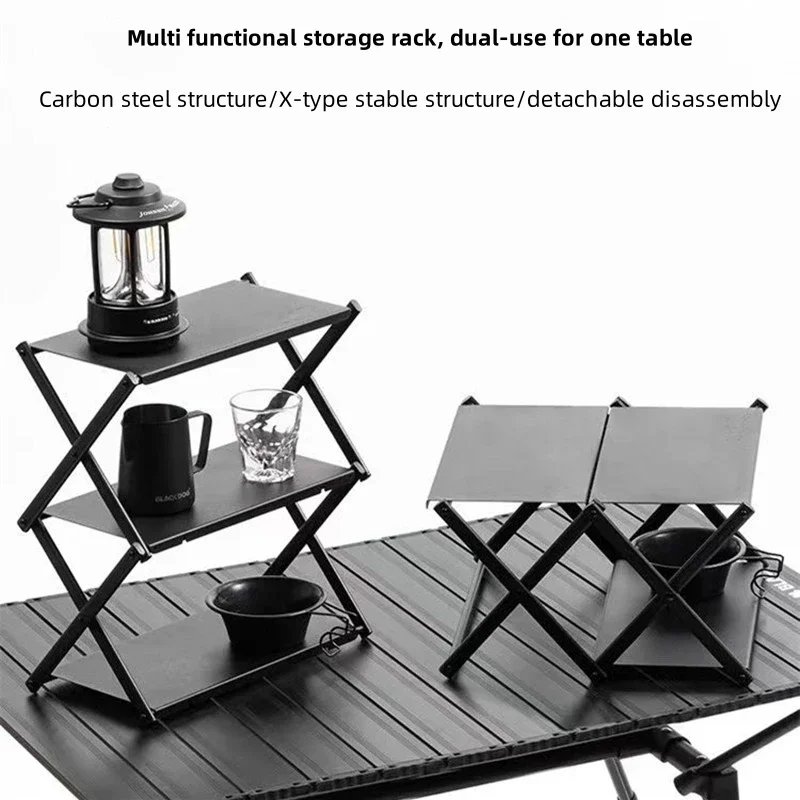 

Camping Three-tier Rack Outdoor Folding Storage Shelf Portable Desktop Organizer Shelves Picnic BBQ Storage Rack Table