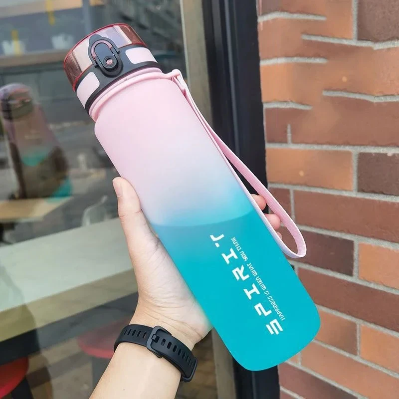 Botella de agua deportiva de gran capacidad de 0,6/1 litros, taza de plástico colorida a prueba de fugas para beber, viajes al aire libre, jarras portátiles para gimnasio y Fitness