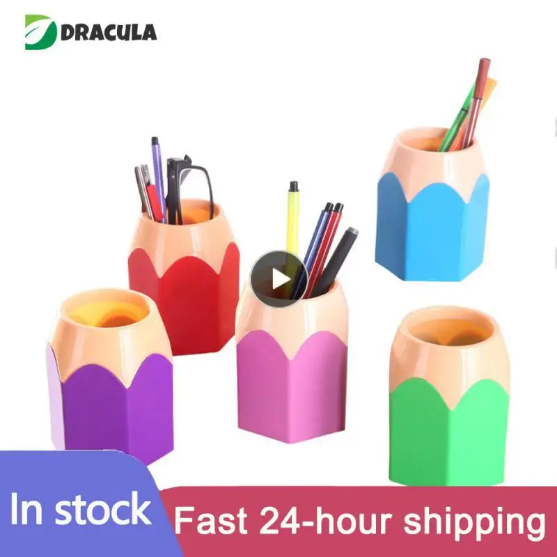 

New Pencil Pot Creative Make Up Brush Pen Vase Holder Container Stationery Plastic Desk Organizer Tidy School Office Supplies