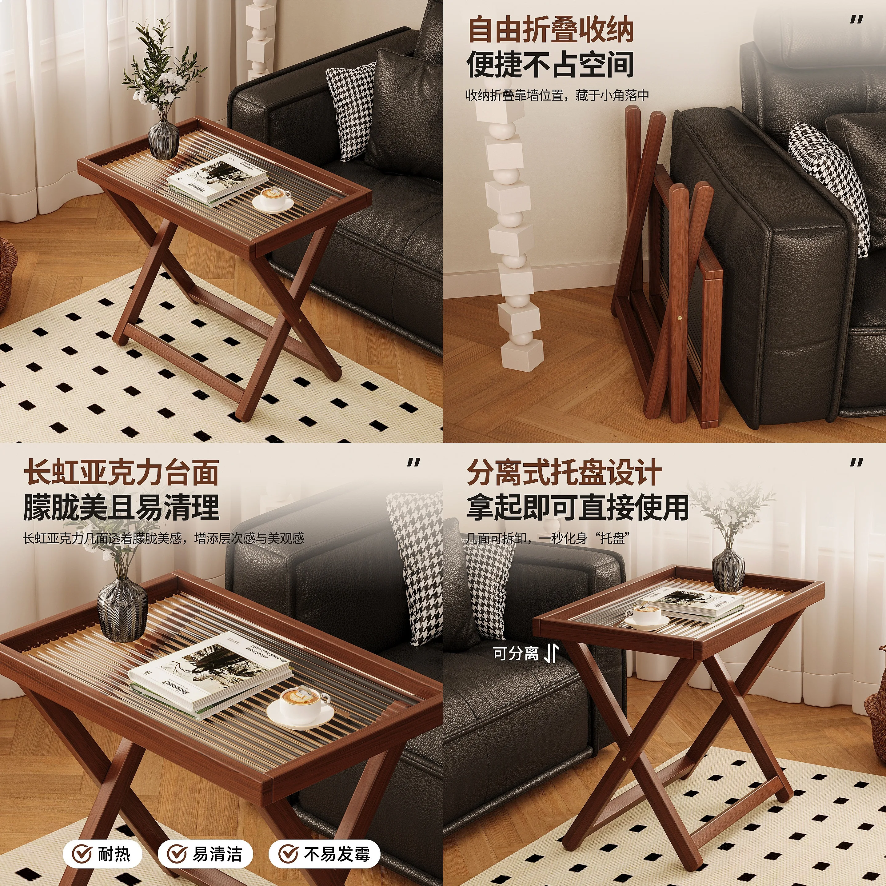 Foldable Portable Side Table Mini Small Sofa End Table with Storage Shelf for Living Room