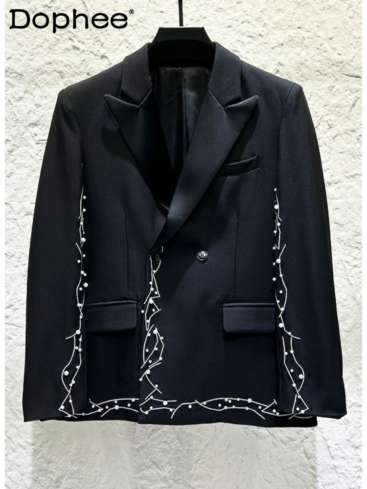 

2026 Spring New Fashion Pearl Embroidery Blazers Men's Unique Trendy Tailored Coats Fashion Light Luxury High-end Suit Jackets