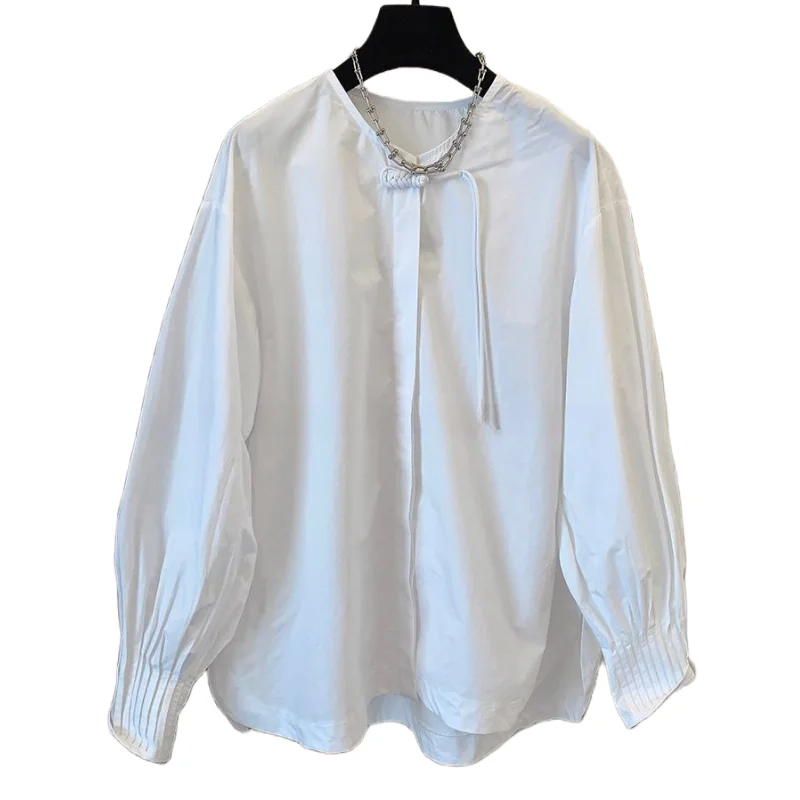 Women 2024 New Spring Summer Retro Collar Shirts Fashion Long Sleeve Blouses Ladies Loose Casual Coats Chinese Style Loose Tops