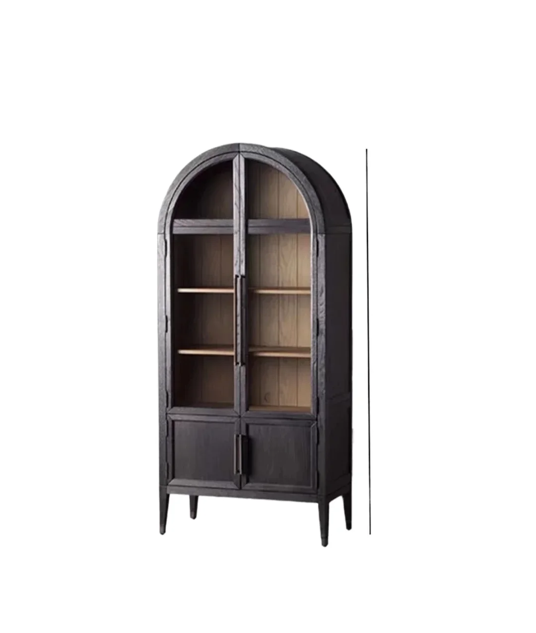 

American-Style Solid Wood Nordic Sideboard Cabinet Black Arched Glass Door Decorative Bookshelf Vintage Wine Cabinet