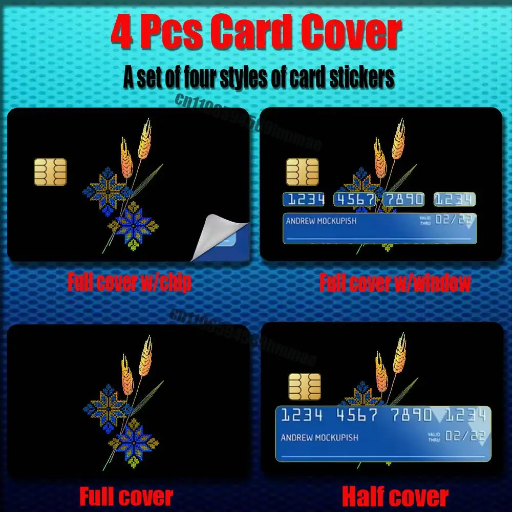 For Ukrainian Embroidery Patterns Credit Bank Sticker ID Access Card Cover Skin Rainbow Color Laser Stickers Film