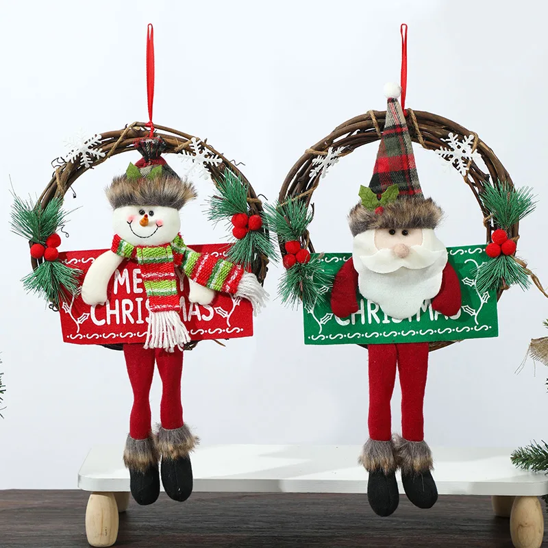 

Рождественский старик, снеговик, длинноногая ротанговая гирлянда, дверная подвесная кукла, украшение из ротанга, подвеска, принадлежности для украшения окна