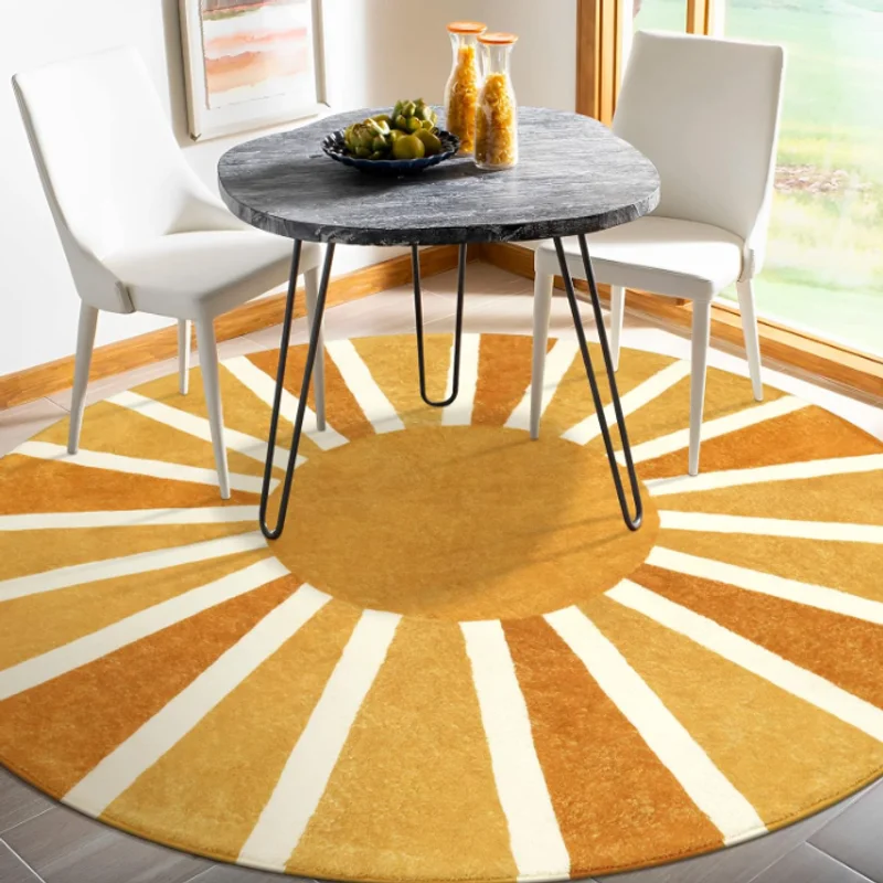Round Rainbow Sun Pattern Carpet for Living Room, Kids' Room, Bedroom – Soft Decorative Rug, Play Mat, Entryway Home Accent